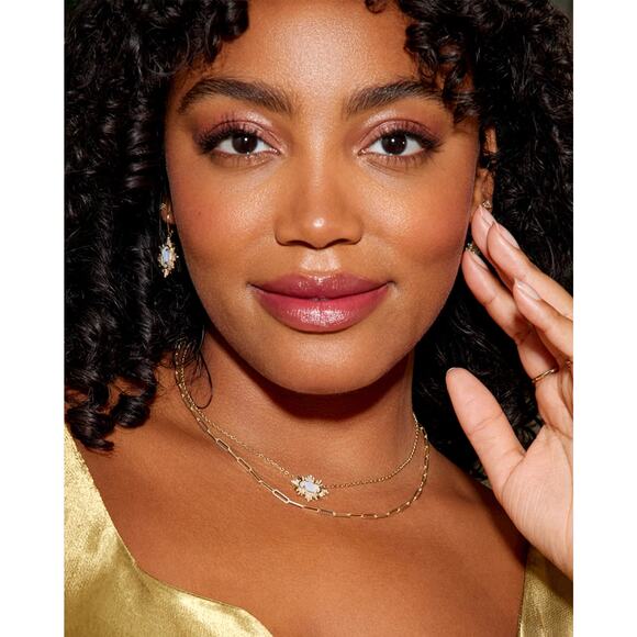 NWT! Kendra Scott Grayson Gold Sunburst Drop Earrings in Green Glass - Picture 3 of 4